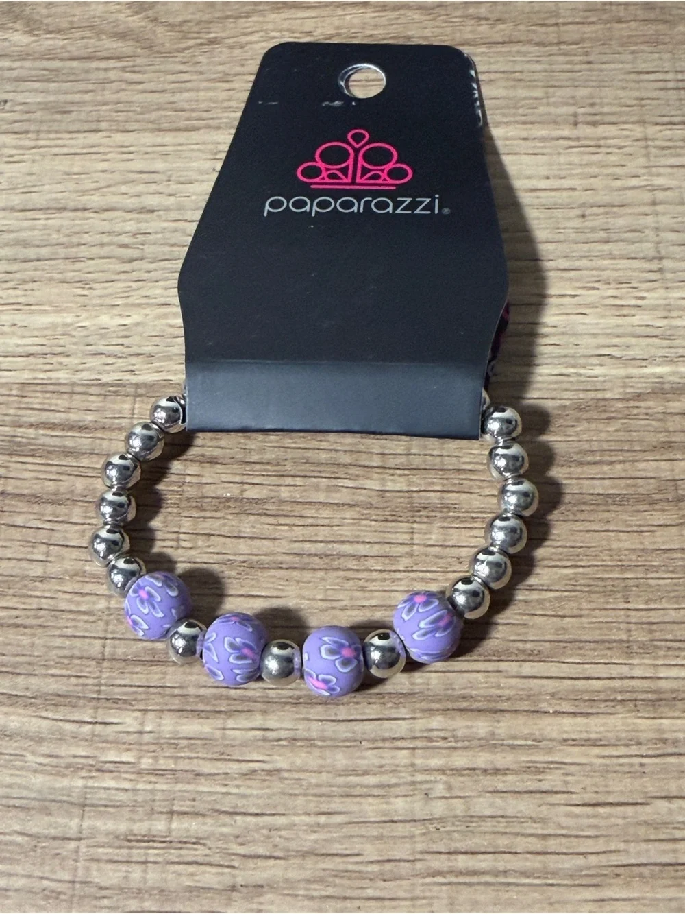 paparazzi Lavender Floral Bead Stretch Bracelet with Silver Accents